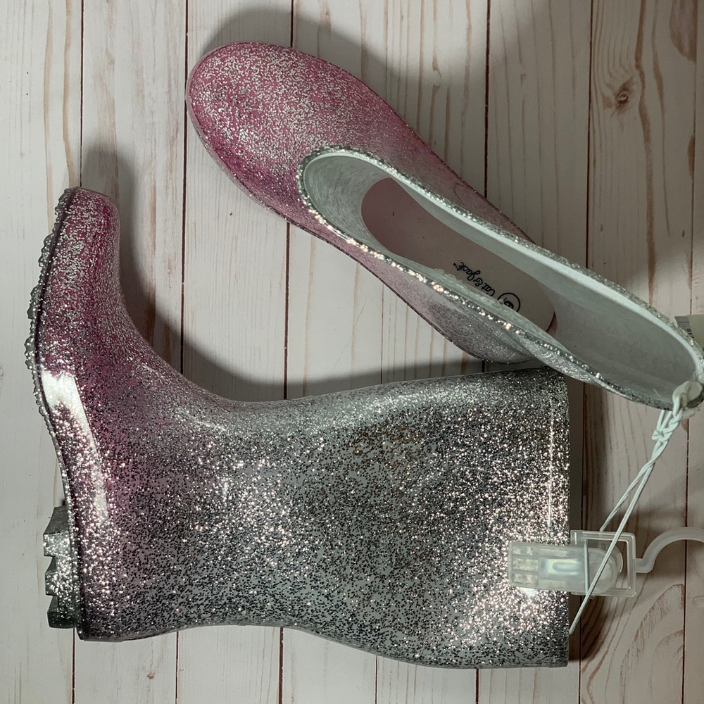 💥☃️☔️Cat & Jack Girls Glitter Evelyn Rain Boots